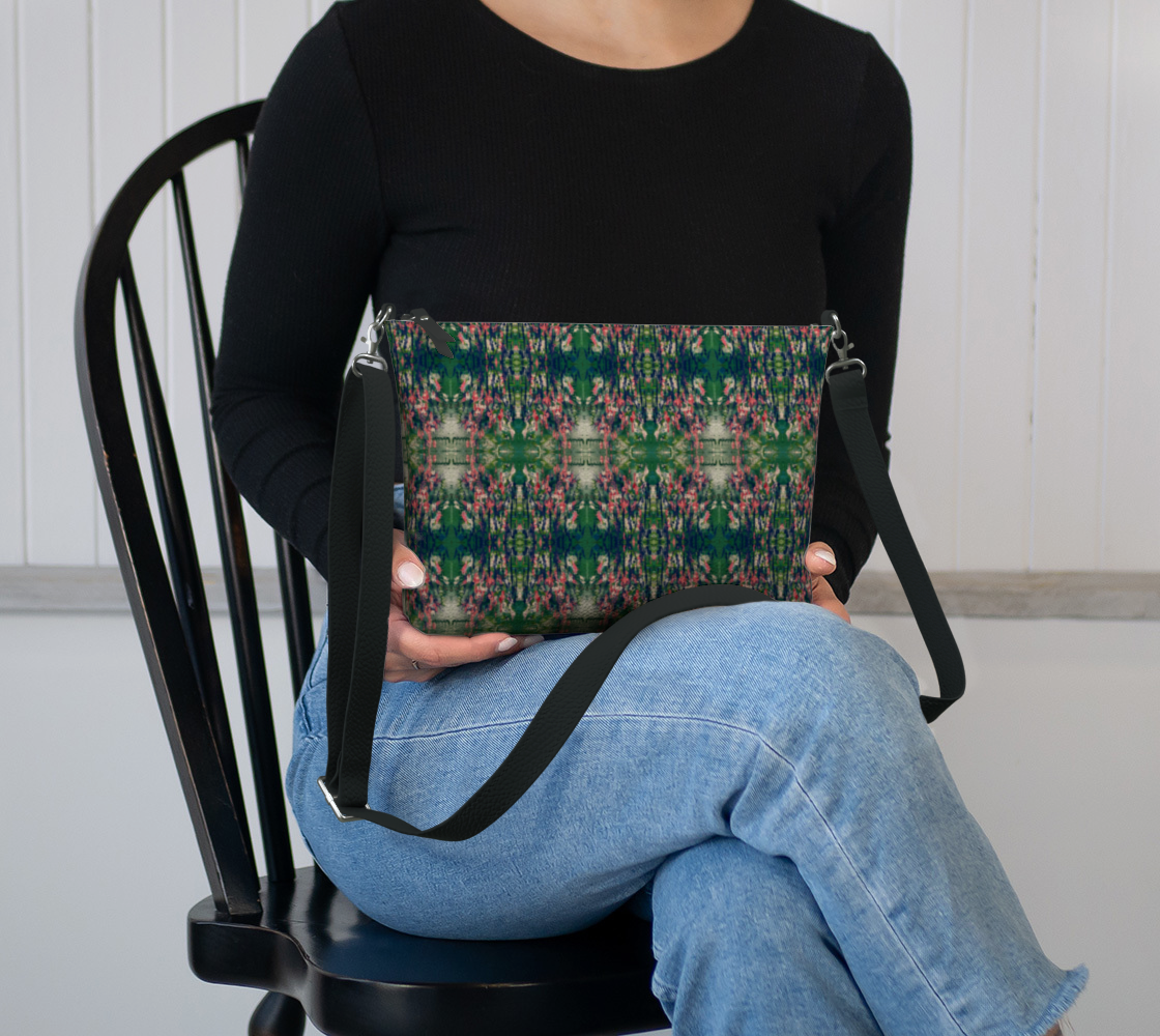 "Summer"Marsh Flowers" Vegan Leather Crossbody Purse (Green, Pink)