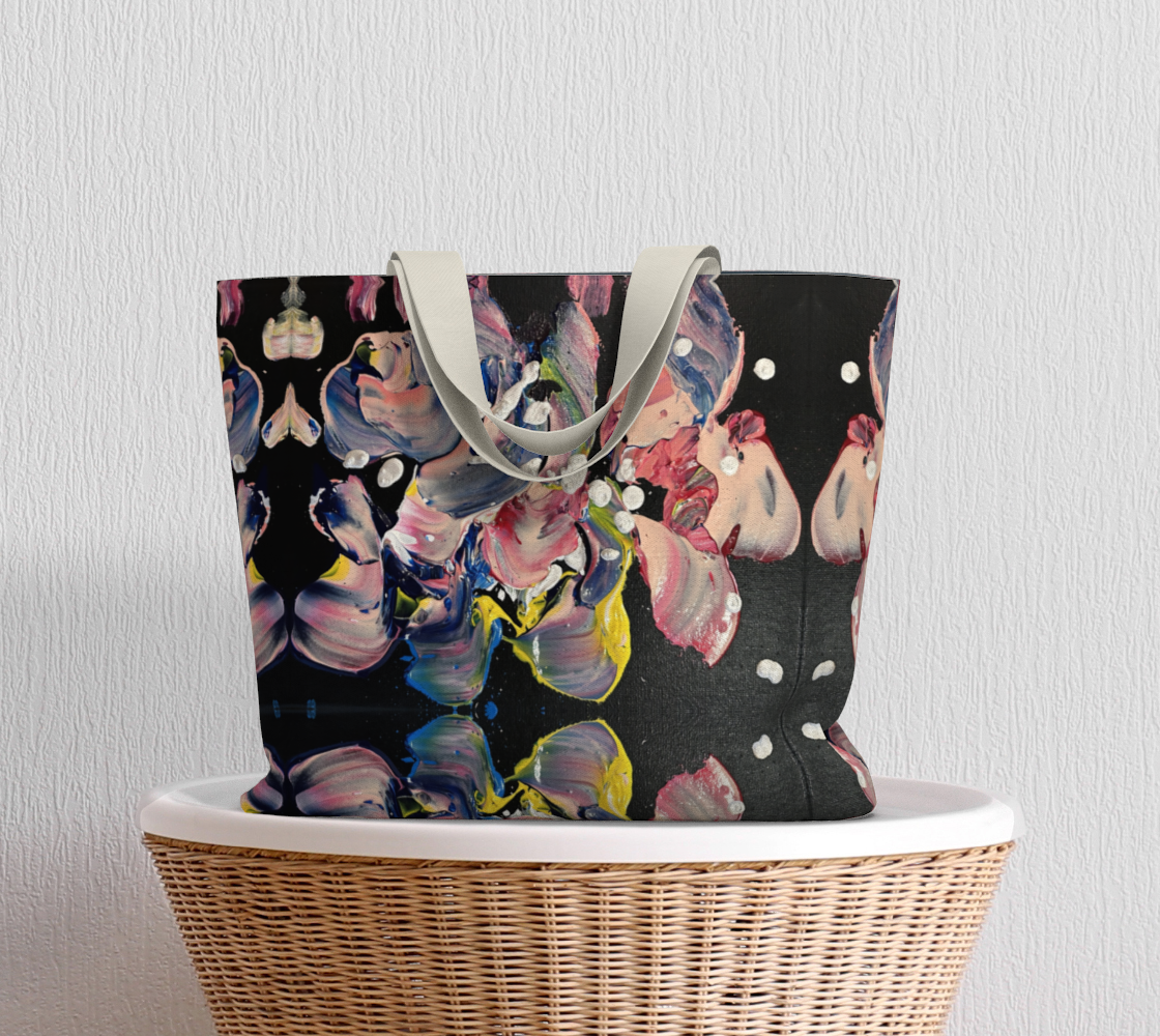Grace in Orchid Petals" Large Tote #1 (Black, Pink)