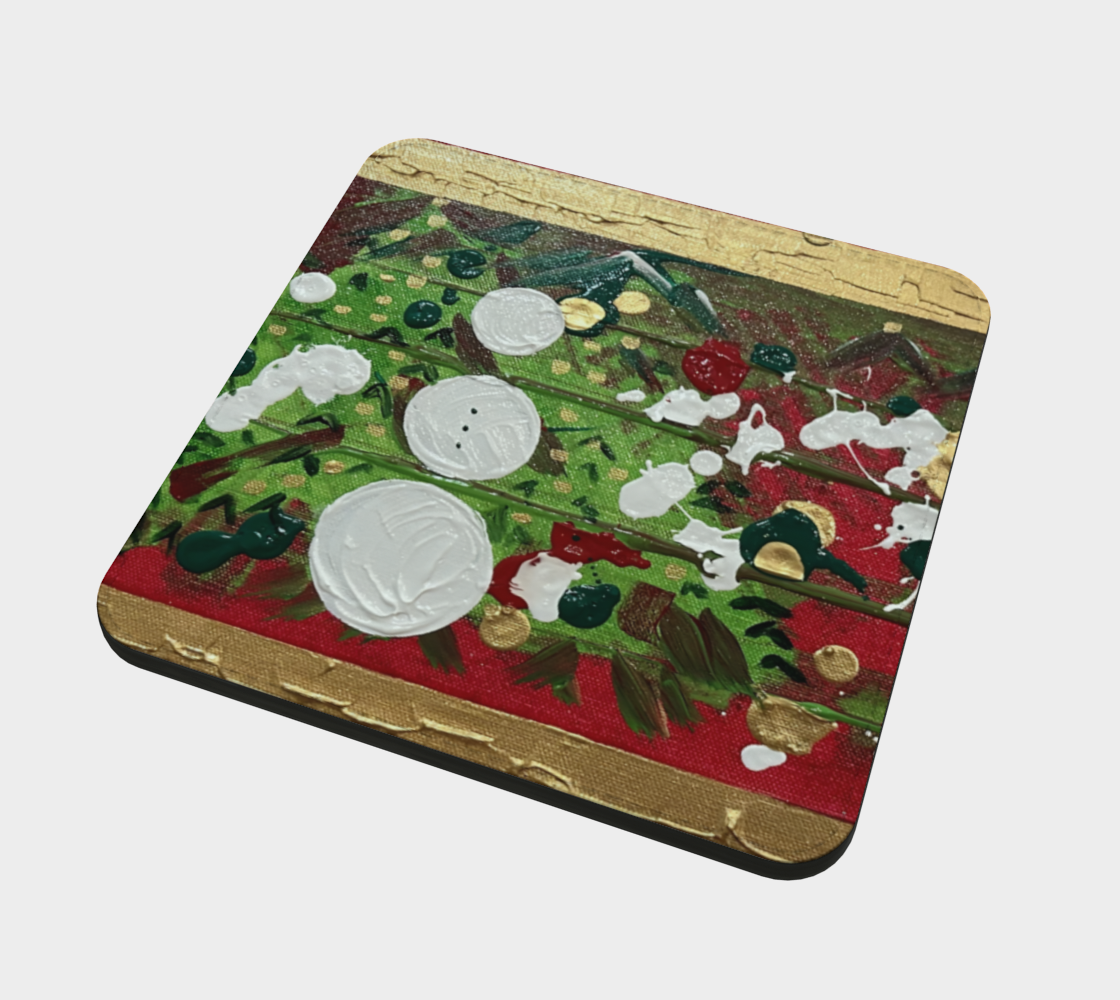 "Winter Frolic" Christmas Coaster  (Green, Red)