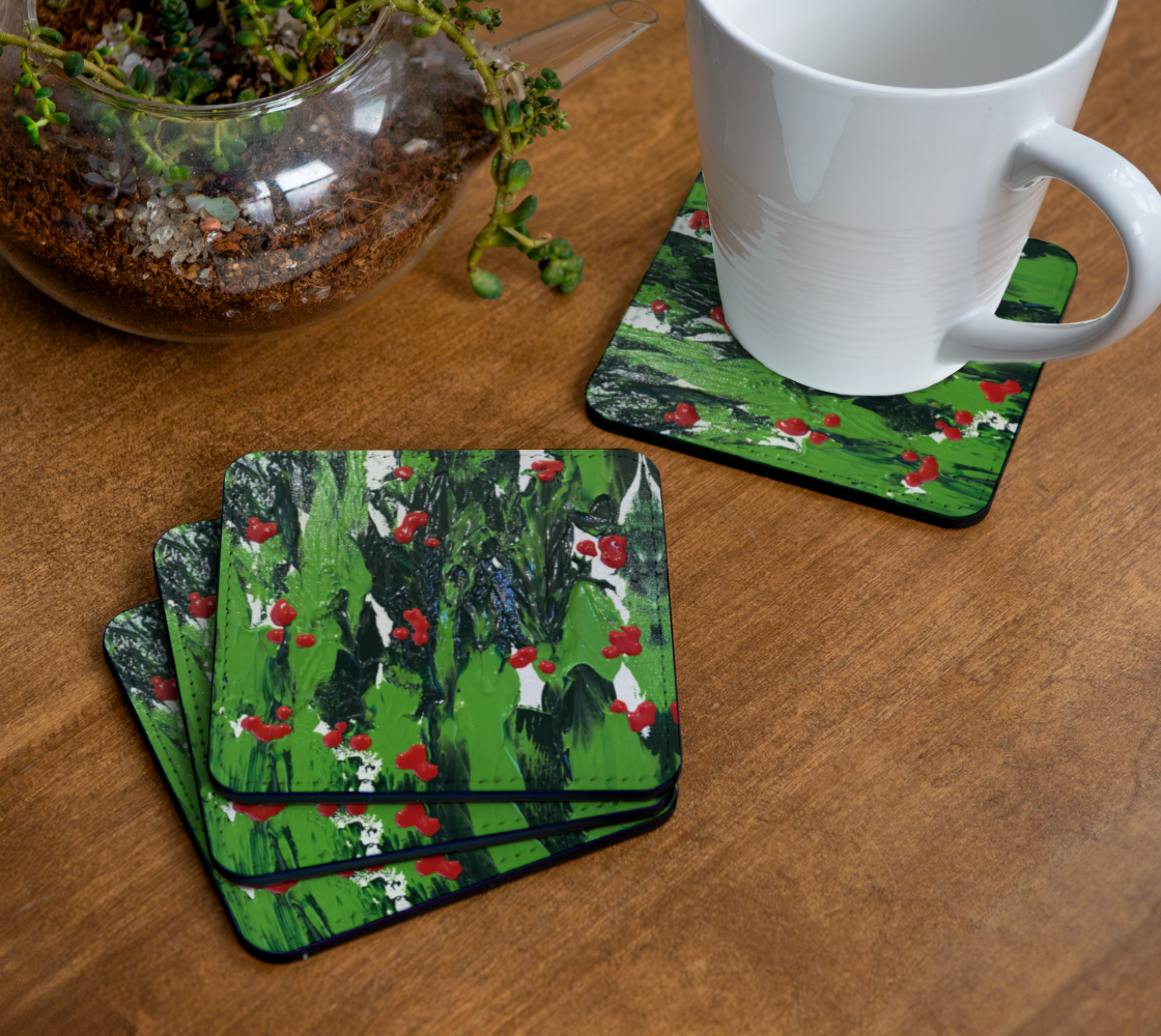 "Holly and Ivy" Christmas Coaster  (Green, Red)