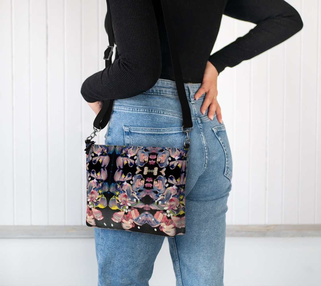 “Grace In Orchid Petals” Vegan Leather Crossbody Purse (Black, Pink, Yellow)