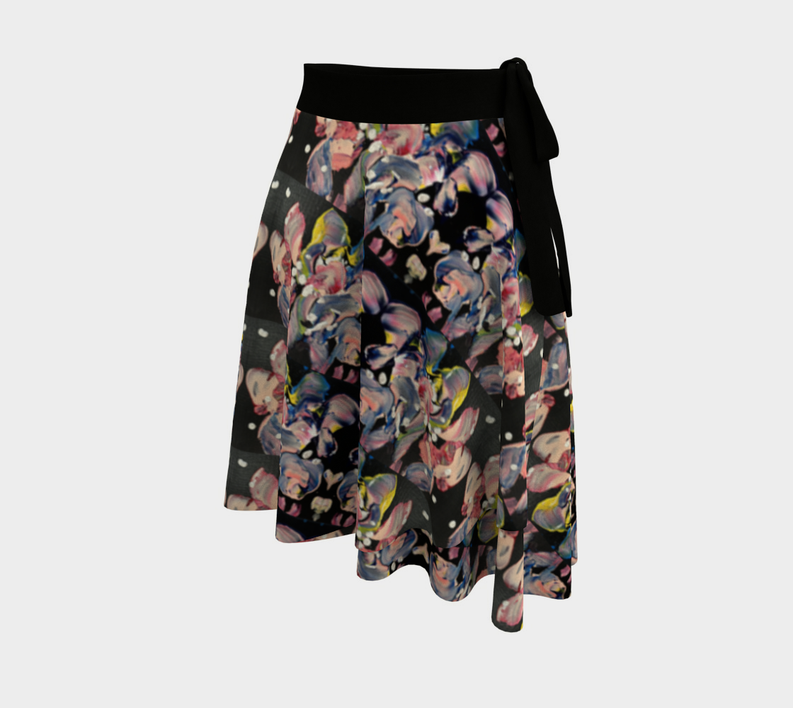 "Grace In Orchid Petals" Wrap Skirt (Black, Pink)