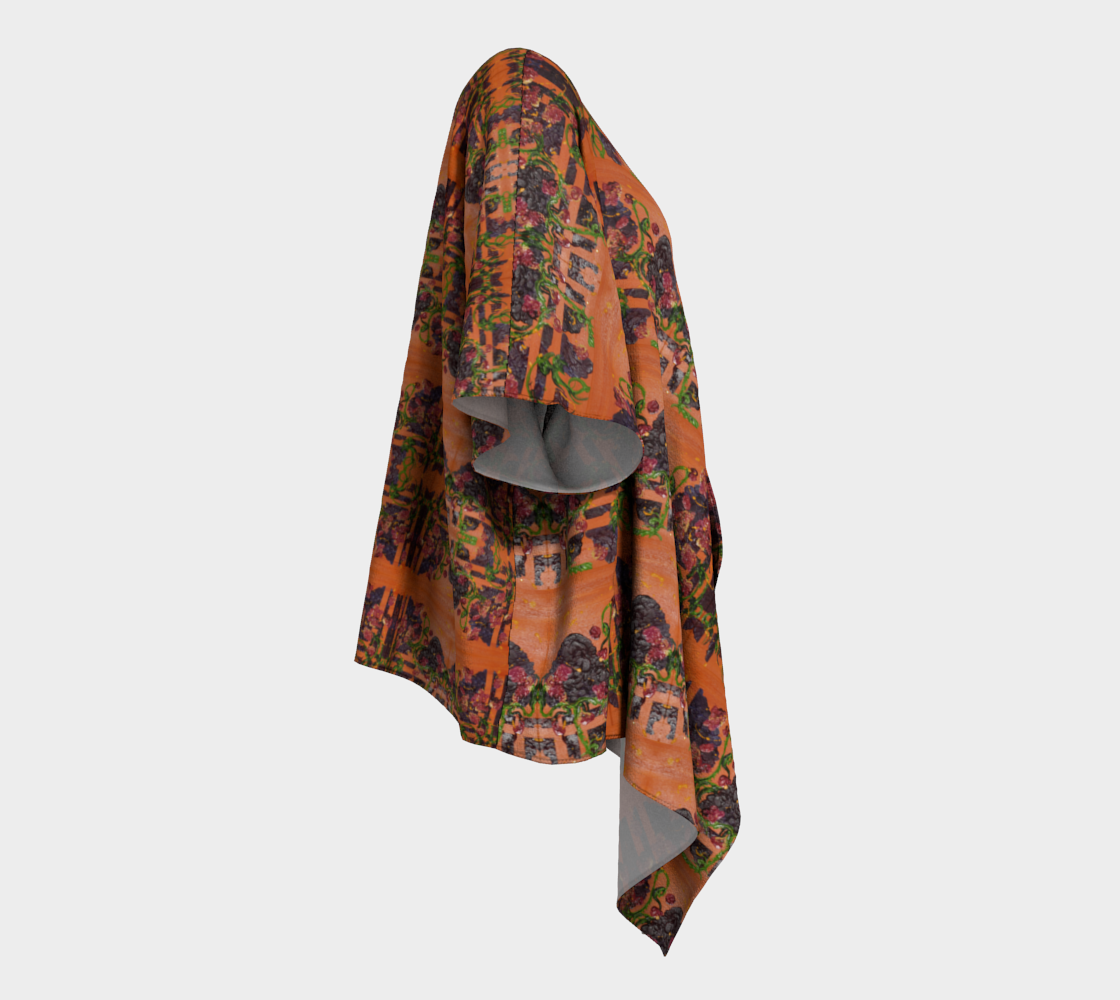 "Orange Lattice" Draped Kimono (Orange, Purple)