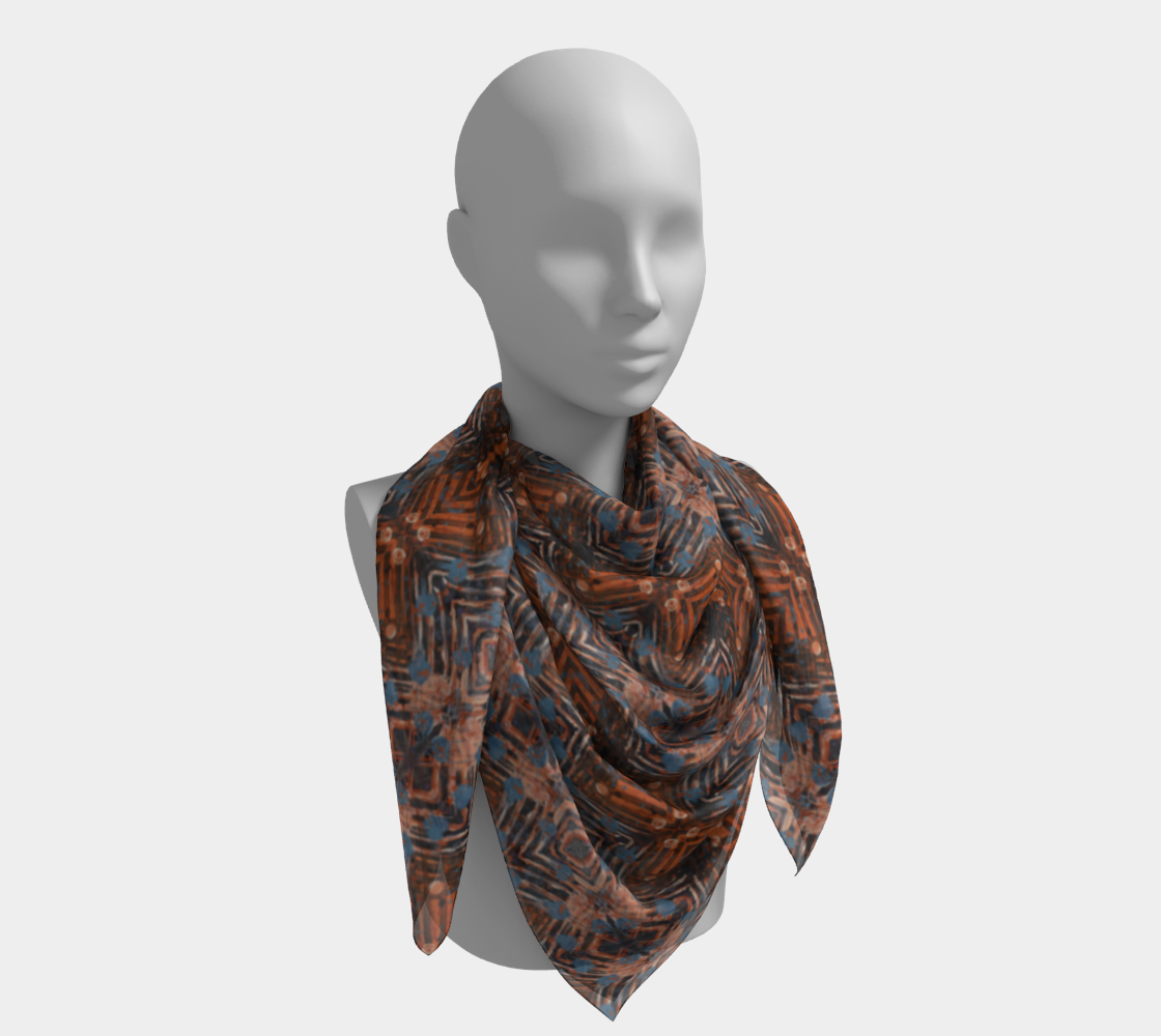 "Family Geometry" Square Scarf (Blue, Orange)