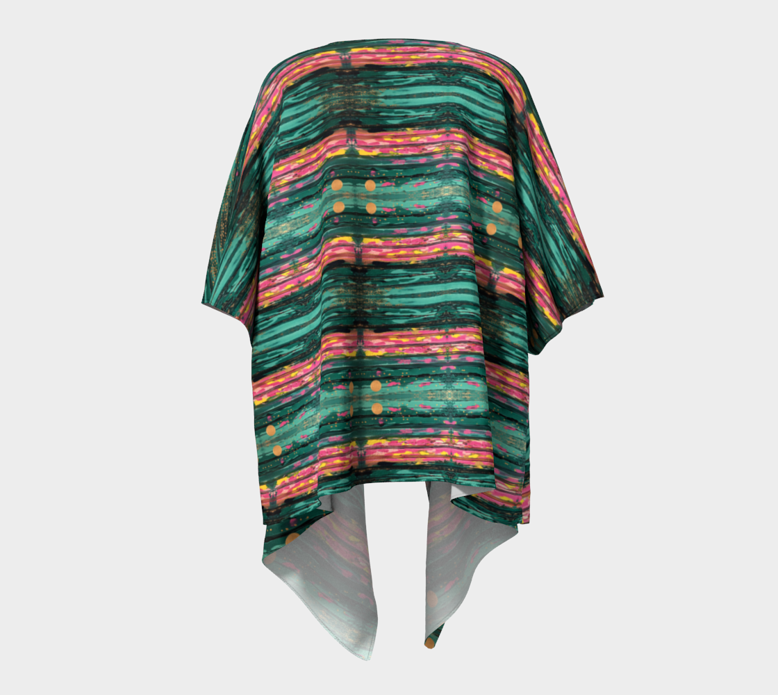 ”Aqua Sunrise” Draped Kimono (Aqua, Pink)