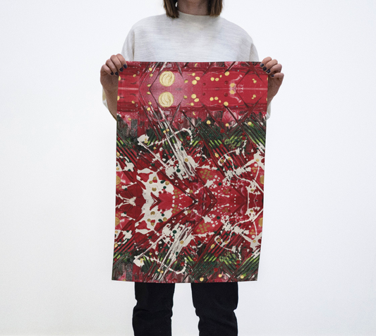 "Winter Trails" Christmas Tea Towel  (Red, Green)