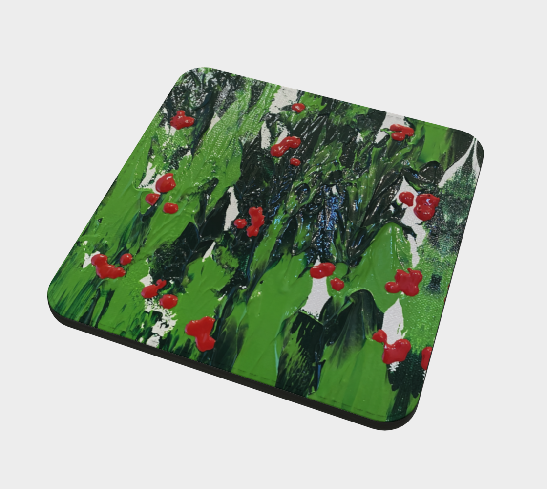"Holly and Ivy" Christmas Coaster  (Green, Red)