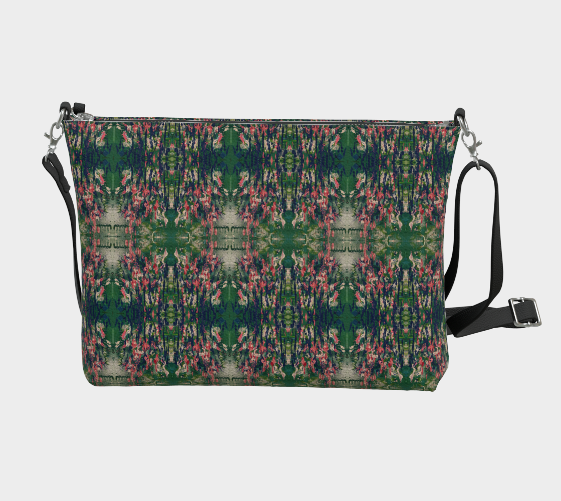 "Summer"Marsh Flowers" Vegan Leather Crossbody Purse (Green, Pink)