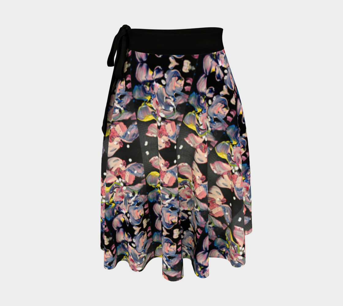 "Grace In Orchid Petals" Wrap Skirt (Black, Pink)