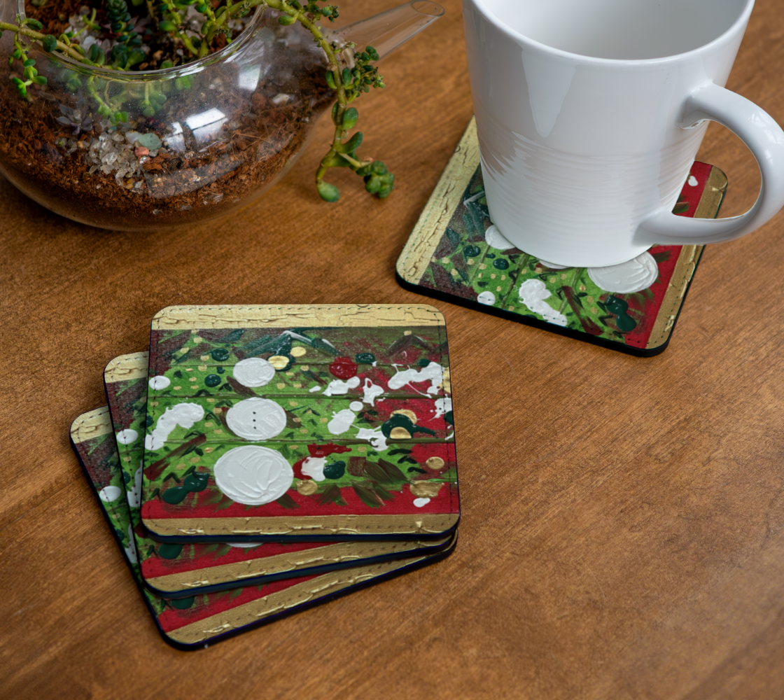 "Winter Frolic" Christmas Coaster  (Green, Red)