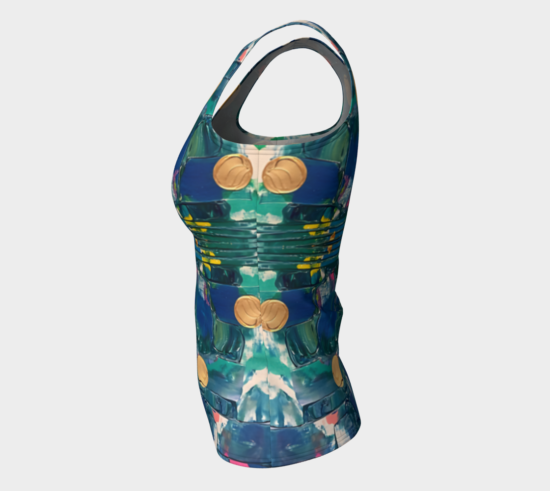 "Water Lilies" Fitted Tank (Aqua, Blue)