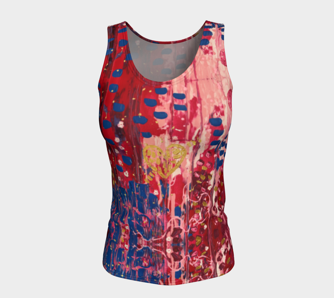 "Hearts and Flowers" Fitted Tank Top (Red, Pink, Blue)