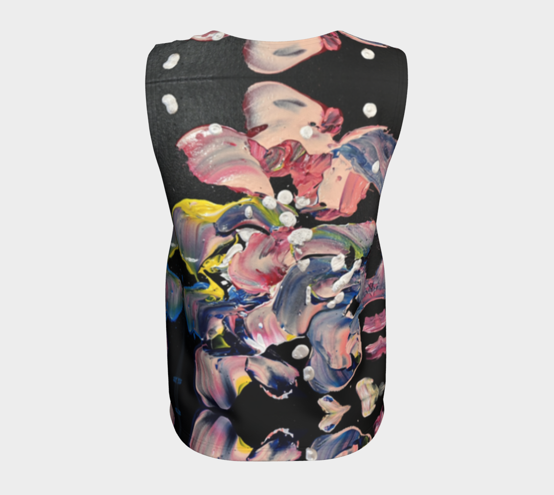 “Grace in Orchid Petals” Loose Tank Top (Black, Pink)