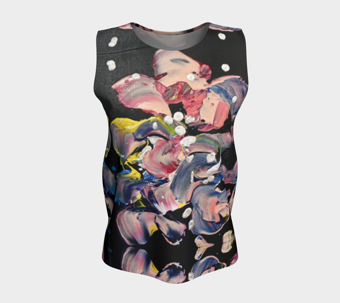 “Grace in Orchid Petals” Loose Tank Top (Black, Pink)