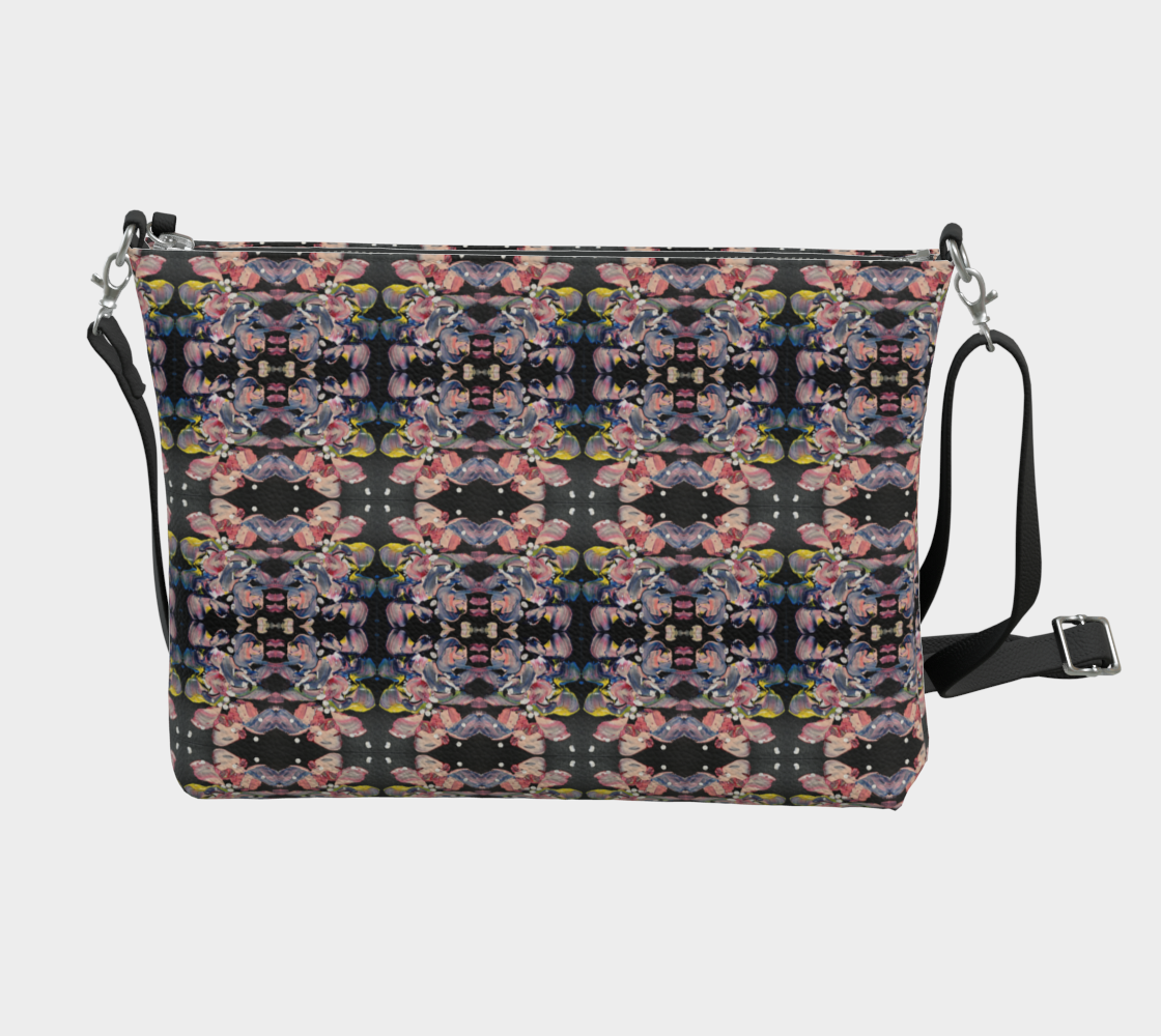 “Grace In Orchid Petals” Vegan Leather Crossbody #2 (Black, Pink, Yellow)