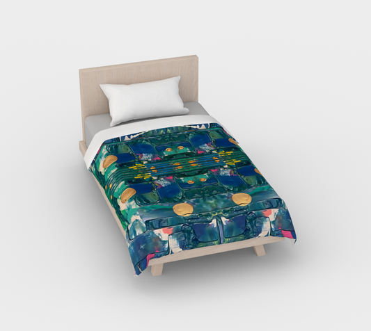 "Water Lilies" Duvet Cover (Aqua, Blue, Pink)