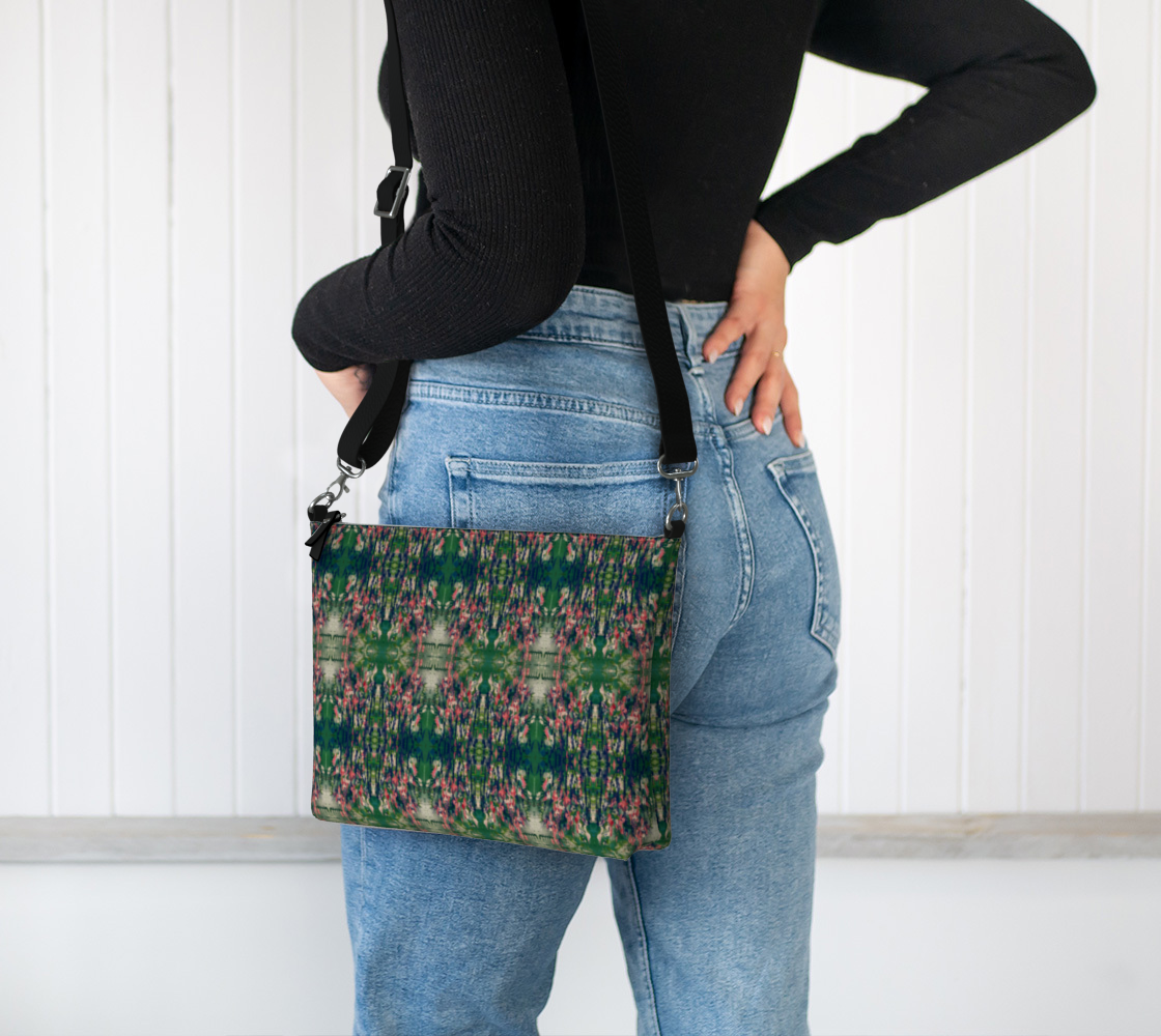 "Summer"Marsh Flowers"  Vegan Leather Crossbody Purse (Green, Pink)