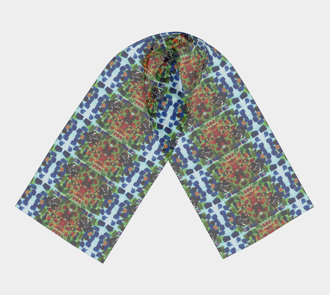 "Fall Garden" Long Scarf (Blue, Green, Red))