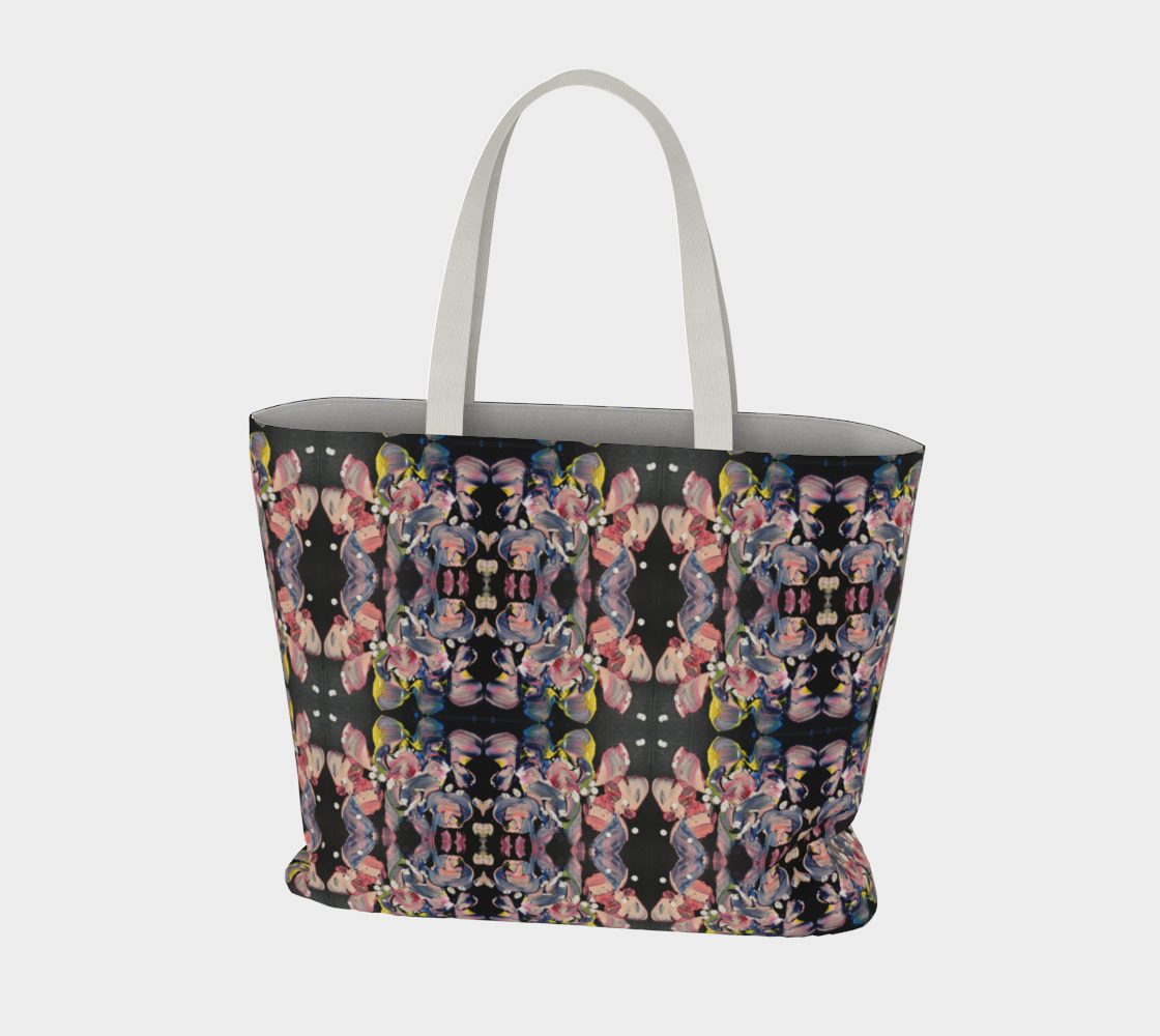 "Grace in Orchid Petals" Large Tote #2 (Black, Pink)