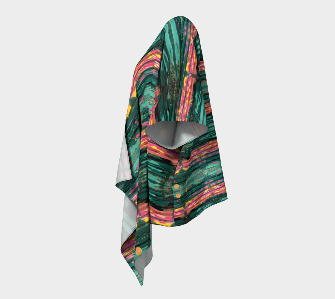 ”Aqua Sunrise” Draped Kimono (Aqua, Pink)