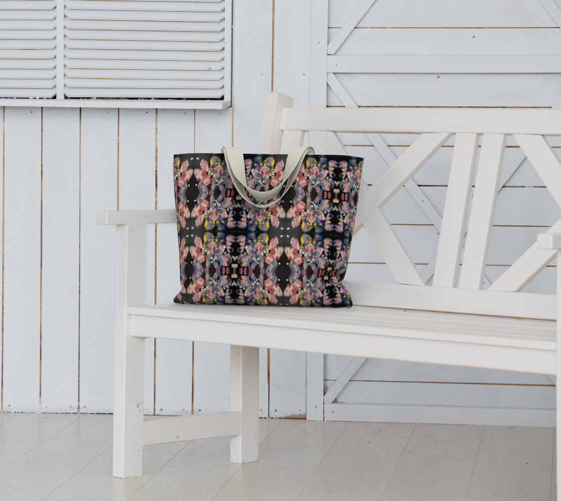 "Grace in Orchid Petals" Large Tote #2 (Black, Pink)