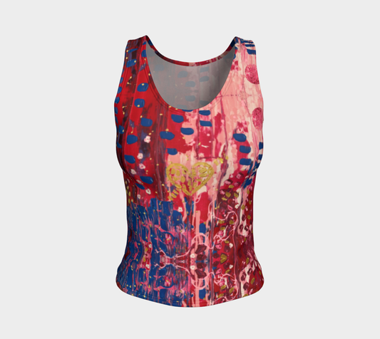 "Hearts and Flowers" Fitted Tank Top (Red, Pink, Blue)