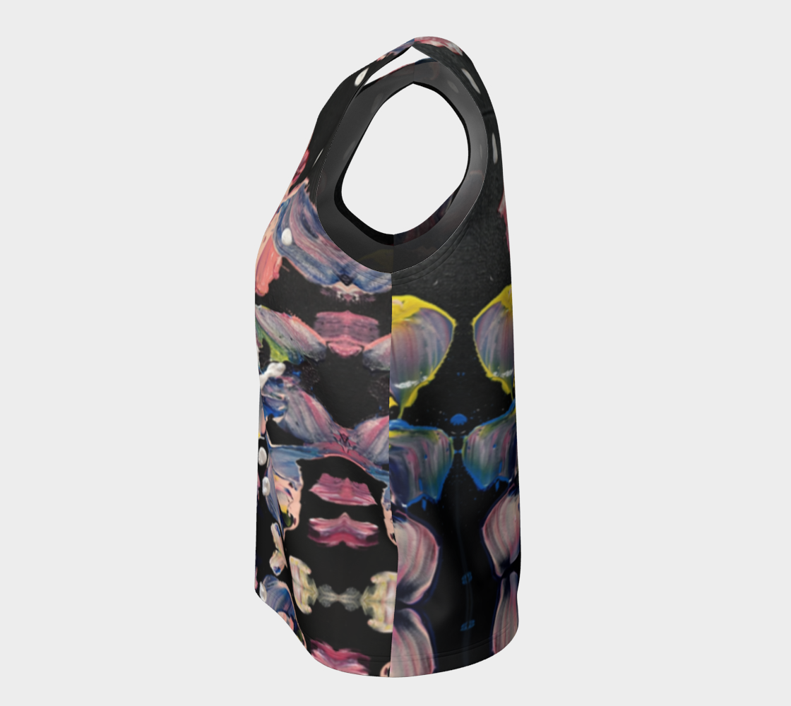 “Grace in Orchid Petals” Loose Tank Top (Black, Pink)