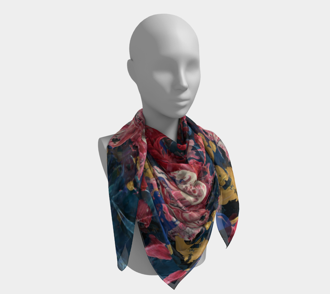 "Wild Carnations" Square Scarf (Pink, Blue)